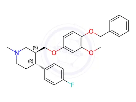Chemical structure of (3S,4R)-4-(4-Fluorophenyl)-3-[[3-methoxy-4-(benzyloxy)phenoxy]methyl]-1-methylpiperidine