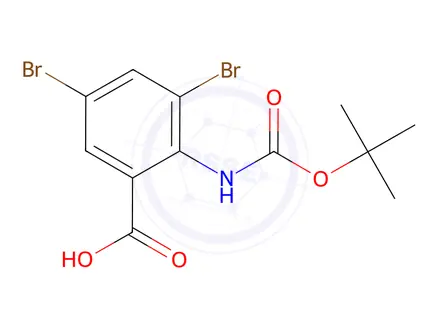 Chemical structure of 3,5-Dibromo-2-((tert-butoxycarbonyl)amino)benzoic acid