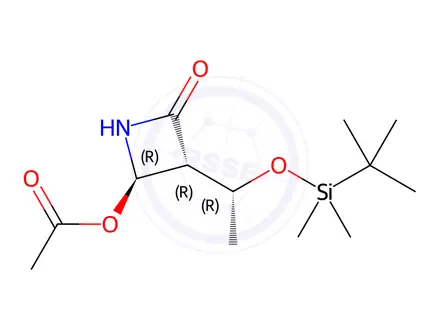 Chemical structure of (3R,4R)-4-Acetoxy-3-[(R)-1-(tert-butyldimethylsilyloxy)ethyl]-2-azetidinone