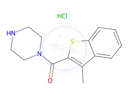 Chemical structure of 1-(3-Methyl-1-benzothiophene-2-carbonyl)piperazine hydrochloride