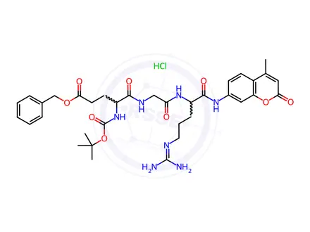 Chemical structure of Boc-γ-benzyl-Glu-Gly-Arg-7-amido-4-methylcoumarin Hydrochloride
