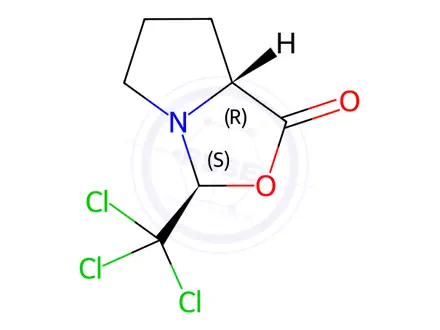 Chemical structure of (3S,7aR)-Tetrahydro-3-(trichloromethyl)-1H,3H-pyrrolo[1,2-c]oxazol-1-one