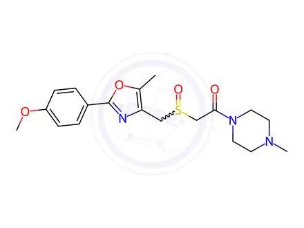 Chemical structure of Ethanone, 2-[[[2-(4-methoxyphenyl)-5-methyl-4-oxazolyl]methyl]sulfinyl]-1-(4-methyl-1-piperazinyl)-