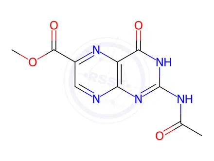 Chemical structure of 2-Acetylamino-3,4-dihydro-4-oxopteridine-6-carboxylic acid methyl ester