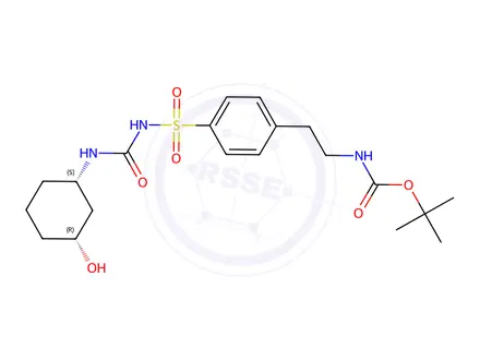 Chemical structure of 1-[4-(2-N-Boc-2-aminoethylphenyl)sulfonyl]-3-(cis-3-hydroxycyclohexyl)urea