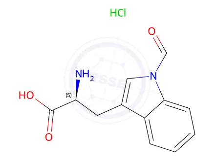Chemical structure of (S)-2-Amino-3-(1-formyl-1H-indol-3-yl)propanoic acid hydrochloride
