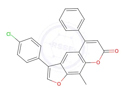 Chemical structure of 3-(4-chlorophenyl)-9-methyl-5-phenylfuro[3,2-g]chromen-7-one