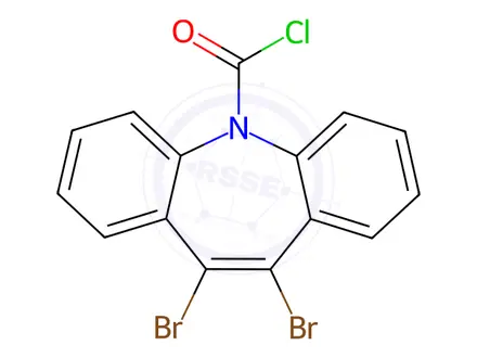 Chemical structure of 10,11-Dibromo-5H-dibenzo[b,f]azepine-5-carbonyl chloride
