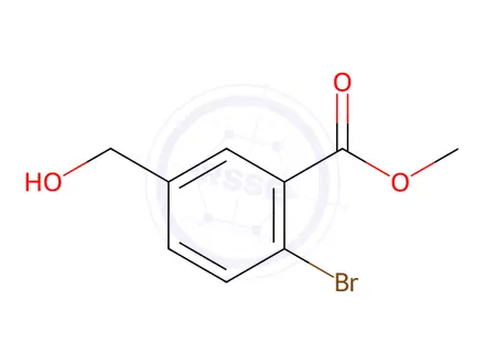 Chemical structure of Benzoic acid, 2-bromo-5-(hydroxymethyl)-, methyl ester