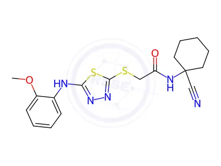 Chemical structure of N-(1-Cyanocyclohexyl)-2-((5-((2-methoxyphenyl)amino)-1,3,4-thiadiazol-2-yl)thio)acetamide