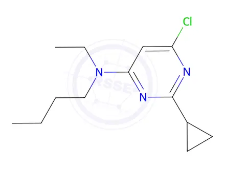 Chemical structure of n-butyl-6-chloro-2-cyclopropyl-n-ethylpyrimidin-4-amine