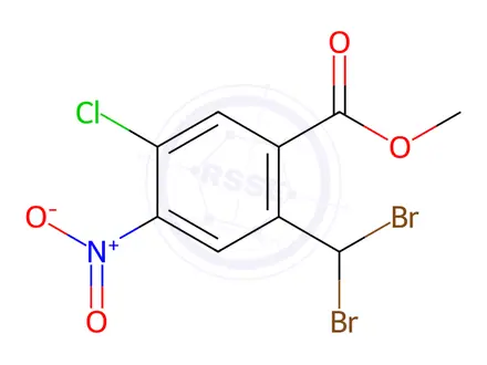 Chemical structure of methyl 5-chloro-2-(dibromomethyl)-4-nitrobenzoate