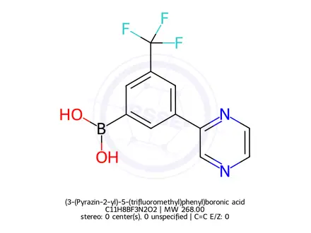 Chemical structure of (3-(Pyrazin-2-yl)-5-(trifluoromethyl)phenyl)boronic acid