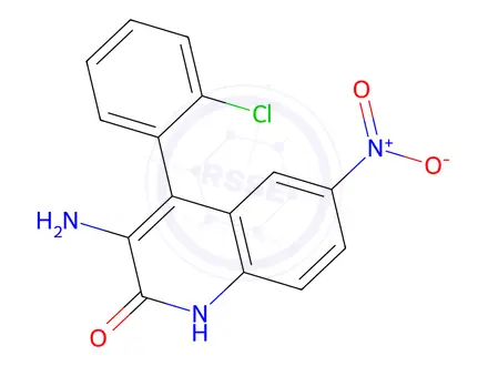 Chemical structure of 3-Amino-4-(2-chlorophenyl)-6-nitro-2(1H)-quinolinone(Clonazepam Impurity)