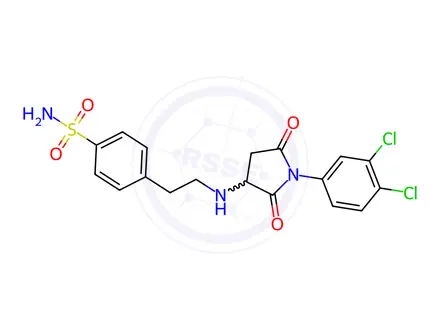 Chemical structure of 4-[2-[[1-(3,4-dichlorophenyl)-2,5-dioxopyrrolidin-3-yl]amino]ethyl]benzenesulfonamide