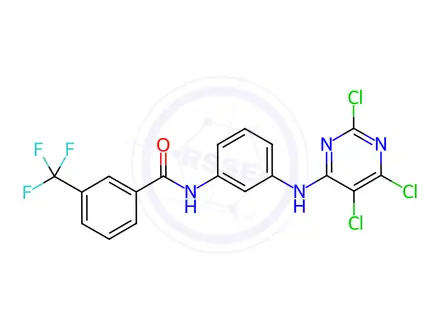 Chemical structure of N-(3-((2,5,6-Trichloropyrimidin-4-yl)amino)phenyl)-3-(trifluoromethyl)benzamide