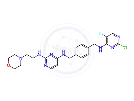 Chemical structure of 2,4-Pyrimidinediamine, N4-[[4-[[(2-chloro-5-fluoro-4-pyrimidinyl)amino]methyl]phenyl]methyl]-N2-[2-(4-morpholinyl)ethyl]-