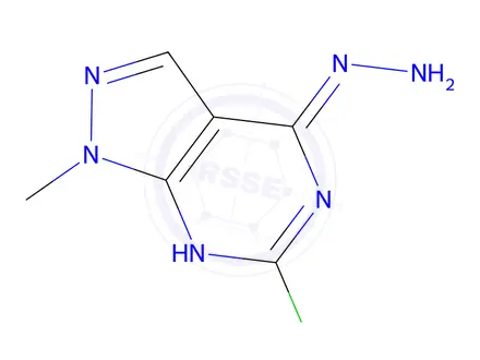 Chemical structure of 6-chloro-4-hydrazinylidene-1-methyl-1H,4H,7H-pyrazolo[3,4-d]pyrimidine