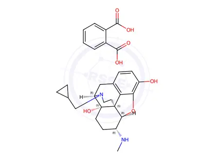 Chemical structure of (4R,4aS,7R,7aR,12bS)-3-(cyclopropylmethyl)-7-(methylamino)-1,2,3,4,5,6,7,7a-octahydro-4aH-4,12-methanobenzofuro[3,2-e]isoquinoline-4a,9-diol phthalate