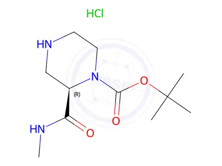 Chemical structure of Tert-butyl (R)-2-(methylcarbamoyl)piperazine-1-carboxylate hydrochloride