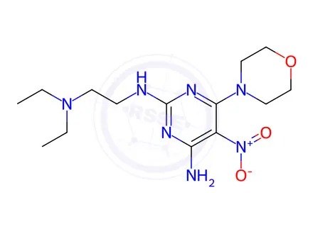Chemical structure of N2-(2-(Diethylamino)ethyl)-6-morpholino-5-nitropyrimidine-2,4-diamine