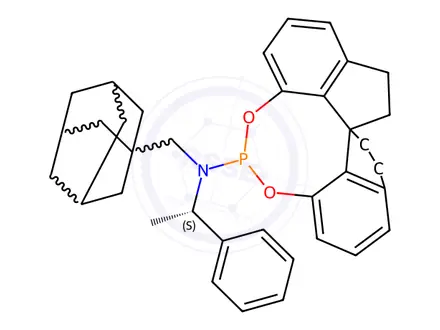 Chemical structure of N-((3S,5S,7S)-Adamantan-1-ylmethyl)-N-((S)-1-phenylethyl)-4,5,6,7-tetrahydrodiindeno[7,1-de:1',7'-fg][1,3,2]dioxaphosphocin-12-amine