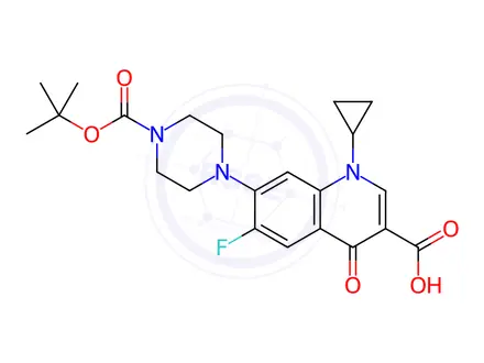 Chemical structure of 7-(4-(tert-Butoxycarbonyl)piperazin-1-yl)-1-cyclopropyl-6-fluoro-4-oxo-1,4-dihydroquinoline-3-carboxylic Acid