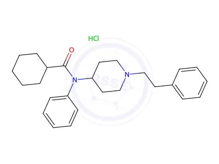 Chemical structure of N-Phenyl-N-[1-(2-phenylethyl)-4-piperidinyl]-cyclohexanecarboxamide Hydrochloride