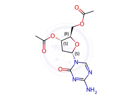 Chemical structure of ((2R,3S,5S)-3-Acetoxy-5-(4-amino-2-oxo-1,3,5-triazin-1(2H)-yl)tetrahydrofuran-2-yl)methyl acetate