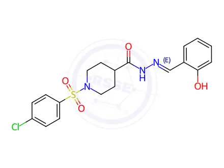 Chemical structure of 1-[(4-chlorophenyl)sulfonyl]-N'-[(E)-(2-hydroxyphenyl)methylidene]-4-piperidinecarbohydrazide