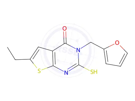 Chemical structure of 6-Ethyl-3-(furan-2-ylmethyl)-2-mercaptothieno[2,3-d]pyrimidin-4(3h)-one