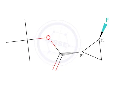 Chemical structure of Cyclopropanecarboxylic acid, 2-fluoro-, 1,1-dimethylethyl ester, trans-(9CI)