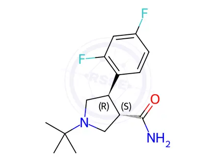Chemical structure of (3S,4R)-1-(tert-butyl)-4-(2,4-difluorophenyl)pyrrolidine-3-carboxamide