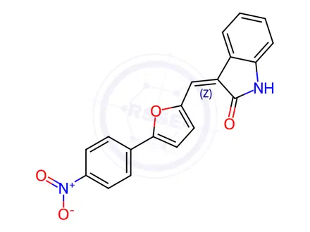 Chemical structure of 3-{[5-(4-nitrophenyl)furan-2-yl]methylidene}-2,3-dihydro-1H-indol-2-one