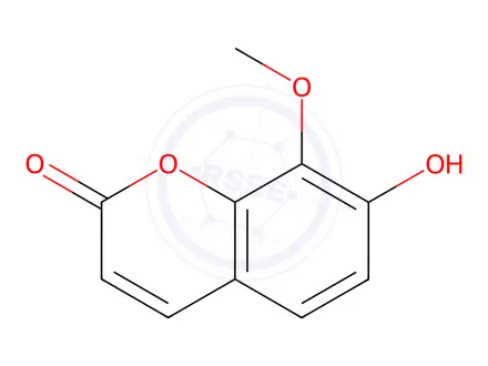 Chemical structure of 7-hydroxy-8-methoxychromen-2-one
