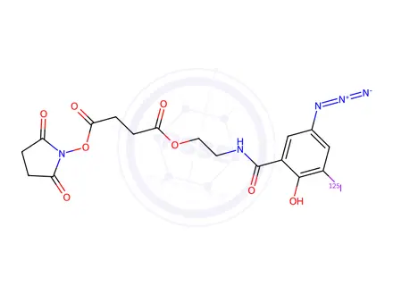Chemical structure of 1-(N-(2-hydroxy-5-azidobenzoyl)-2-aminoethyl)-4-(N-hydroxysuccinimidyl)succinate
