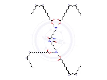 Chemical structure of 9,12-Octadecadienoic acid (9Z,12Z)-, 1,1',1'',1'''-[(3,6-dioxo-2,5-piperazinediyl)bis(4,1-butanediylnitrilodi-2,1-ethanediyl)] ester