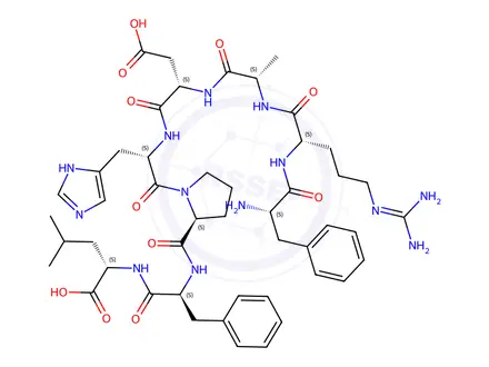 Chemical structure of H-PHE-ARG-ALA-ASP-HIS-PRO-PHE-LEU-OH ACETATE SALT