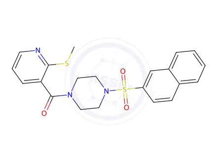 Chemical structure of (2-(Methylthio)pyridin-3-yl)(4-(naphthalen-2-ylsulfonyl)piperazin-1-yl)methanone