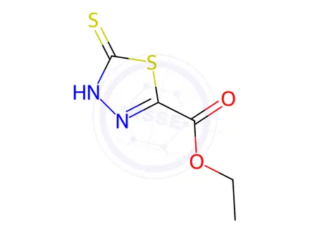 Chemical structure of ethyl 5-sulfanyl-1,3,4-thiadiazole-2-carboxylate