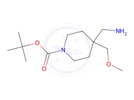 Chemical structure of tert-Butyl 4-(Aminomethyl)-4-(methoxymethyl)piperidine-1-carboxylate