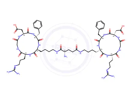 Chemical structure of 2,2'-((2S,2'S,5R,5'R,8S,8'S,11S,11'S)-((((S)-2-Aminopentanedioyl)bis(azanediyl))bis(butane-4,1-diyl))bis(5-benzyl-11-(3-guanidinopropyl)-3,6,9,12,15-pentaoxo-1,4,7,10,13-pentaazacyclopentadecane-8,2-diyl))diacetic Acid