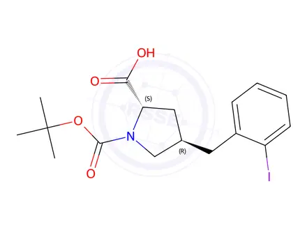 Chemical structure of (2S,4R)-1-(tert-Butoxycarbonyl)-4-(2-iodobenzyl)-pyrrolidine-2-carboxylic acid