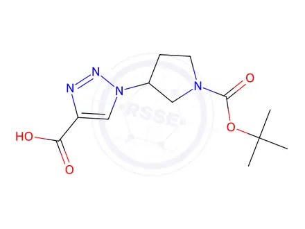 Chemical structure of 1-{1-[(tert-butoxy)carbonyl]pyrrolidin-3-yl}-1H-1,2,3-triazole-4-carboxylic acid