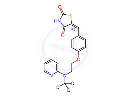 Chemical structure of 5-[4-[2-((Methyl-d3)pyridin-2-ylamino)ethoxy]benzylidene]thiazolidine-2,4-dione