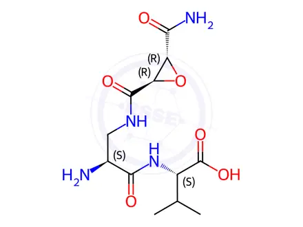 Chemical structure of N-[2-Amino-3-[[[3-(aminocarbonyl)oxiranyl]carbonyl]amino]-1-oxopropyl]-L-valine