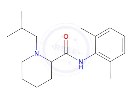 Chemical structure of N-(2,6-dimethylphenyl)-1-(2-methylpropyl)piperidine-2-carboxamide