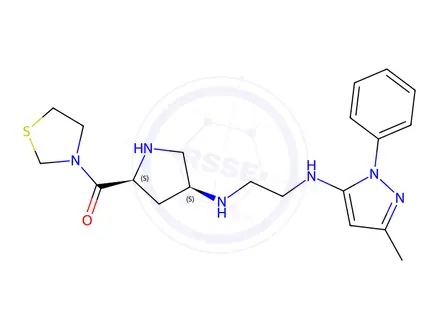 Chemical structure of ((2S,4S)-4-((2-((3-methyl-1-phenyl-1H-pyrazol-5-yl)amino)ethyl)amino)pyrrolidin-2-yl)(thiazolidin-3-yl)methanone