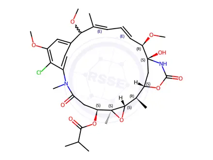 Chemical structure of Maytansine, 2-de(acetylmethylamino)-15-methoxy-2-methyl-