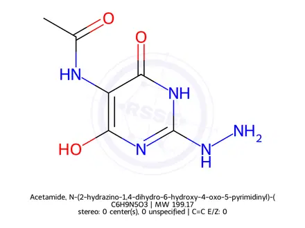 Chemical structure of Acetamide, N-(2-hydrazino-1,4-dihydro-6-hydroxy-4-oxo-5-pyrimidinyl)-(9CI)